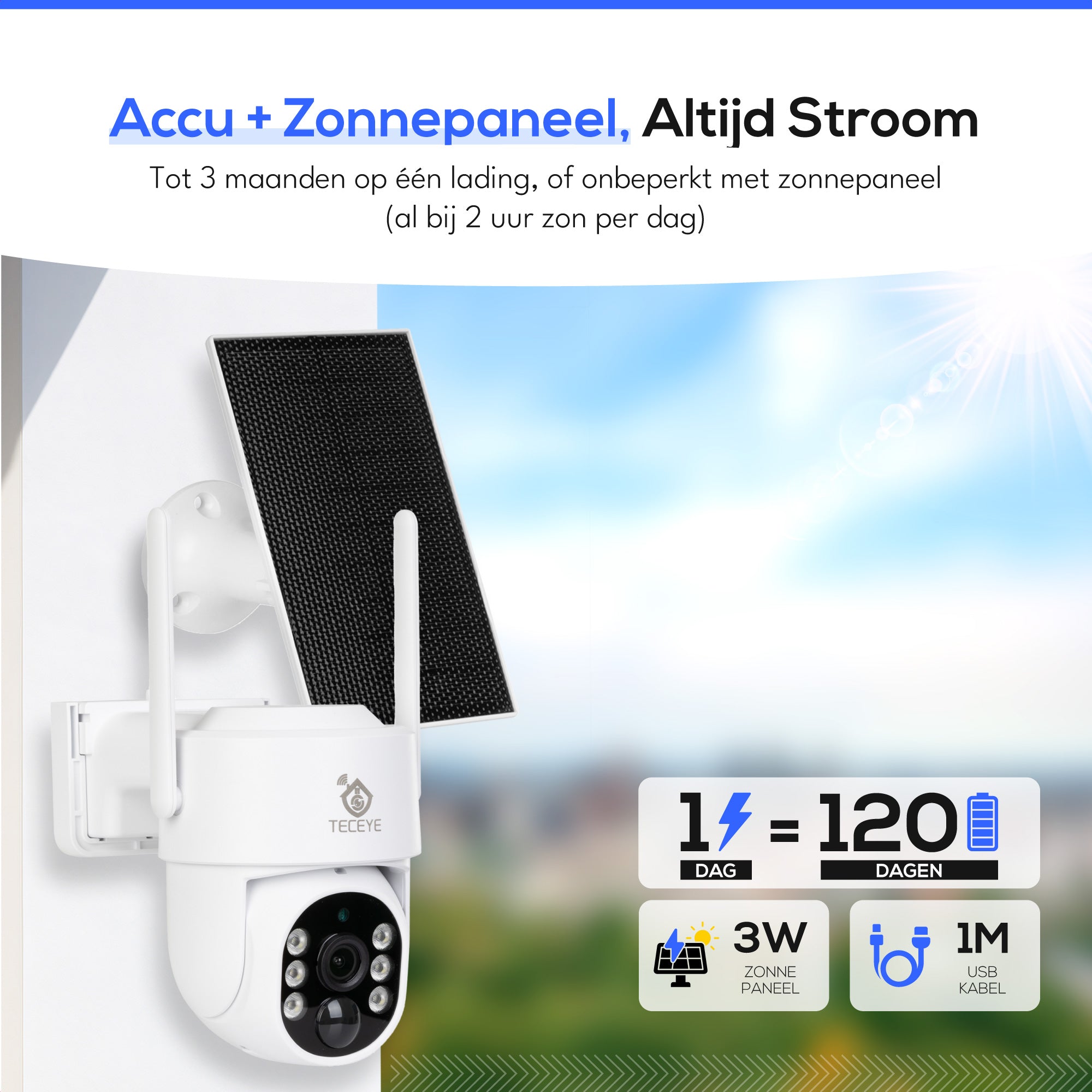 Teceye Wifi Camera Bestuurbaar met Zonnepaneel