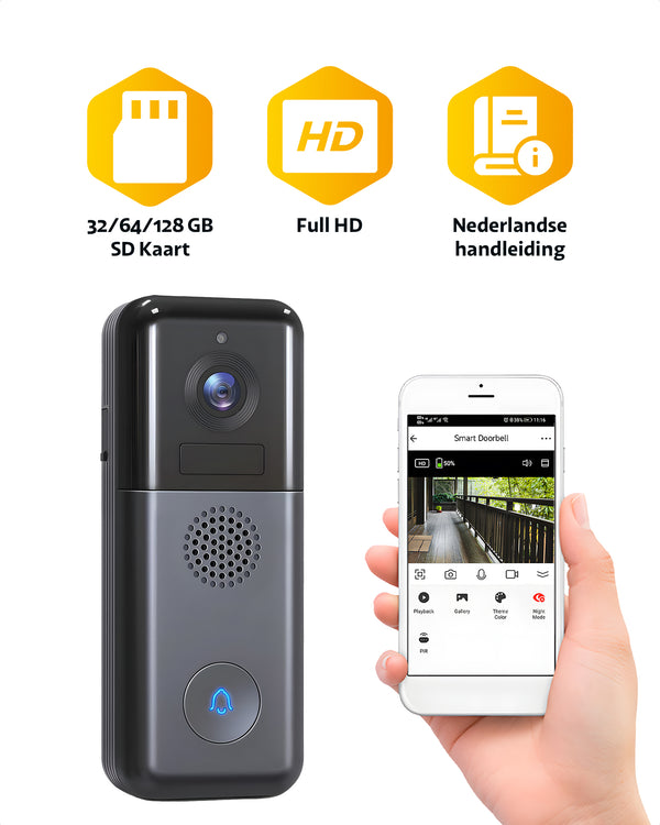 Wifi Video Deurbel Met Camera – Wifi Deurbel – Op Stroom & Accu