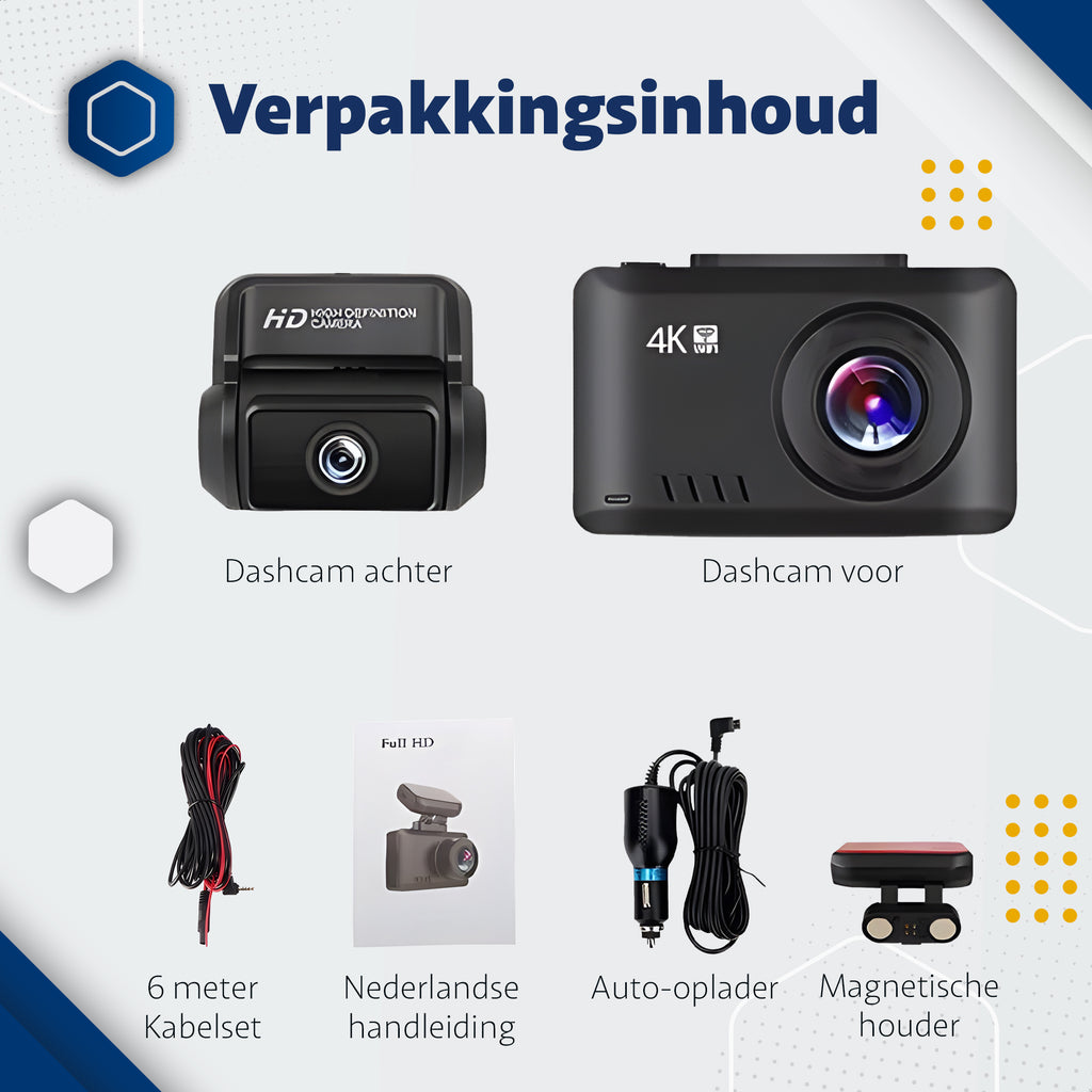 Teceye – Dashcam voor auto – Auto Camera – Dual Lens – 4K - Full HD – Dashcam voor en achter -