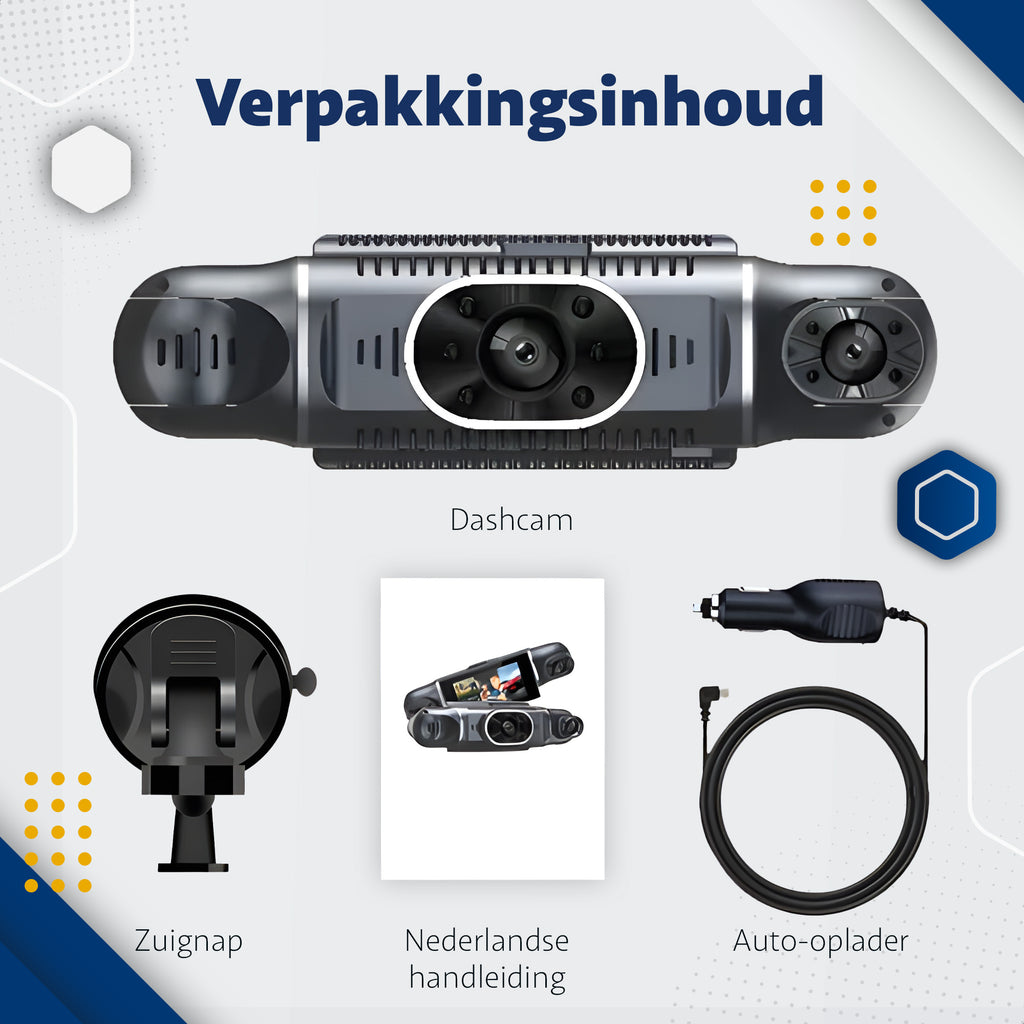 Teceye - 3-in-1 Dashcam – Dashboard Camera – Auto Camera – Triple Lens – Voor en Achtercamera – Full HD – Dashcam voor auto