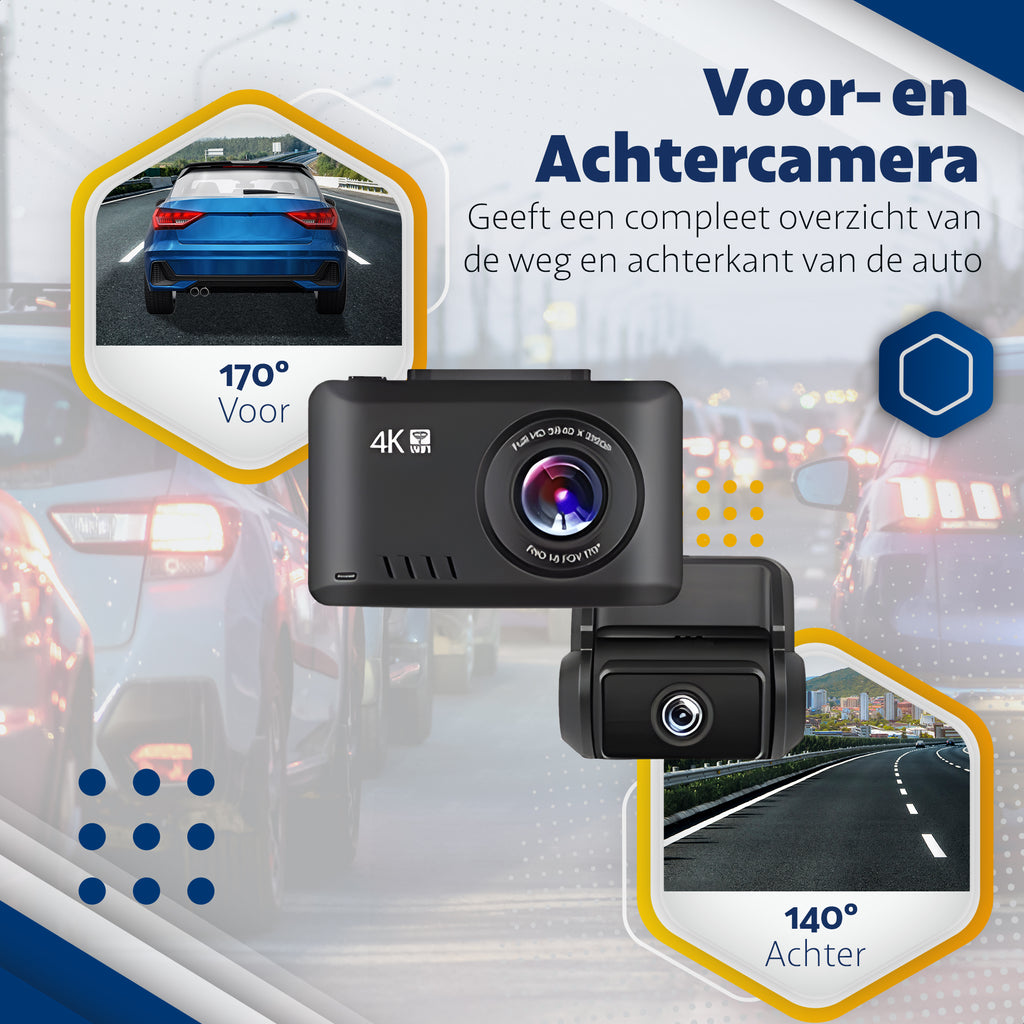 Teceye – Dashcam voor auto – Auto Camera – Dual Lens – 4K - Full HD – Dashcam voor en achter -