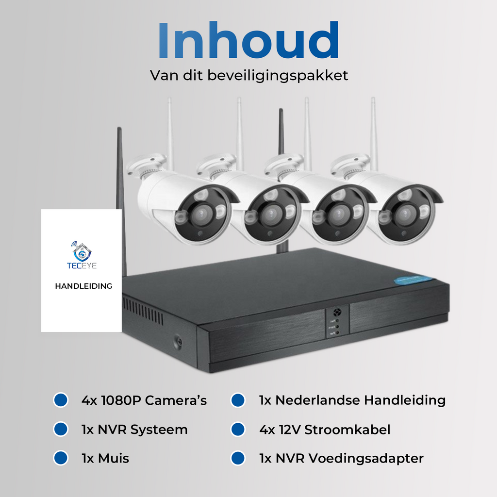 Smart Wifi Binnen & Buiten camera Set 4 Stuks - Wit
