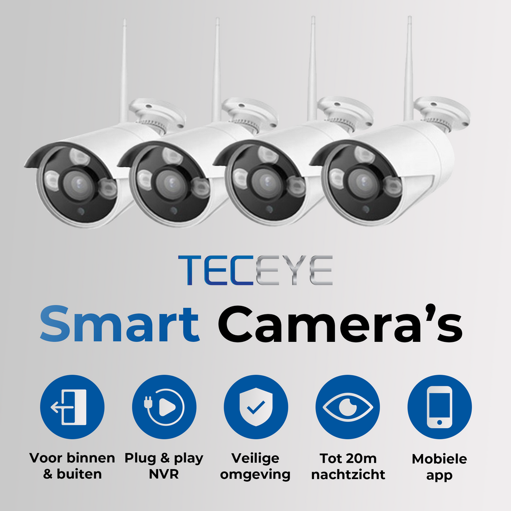 Smart Wifi Binnen & Buiten camera Set 4 Stuks - Wit